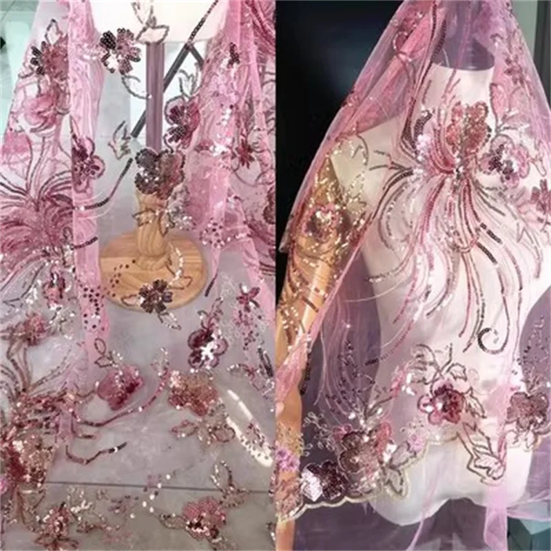 Pink Royal Blue Large Flower Three-dimensional Sequin Embroidery Lace Performance Dress Gauze Material 
Pink Royal Blue Large Flower Three-dimensional Sequin Embroidery Lace Performance Dress Gauze Material