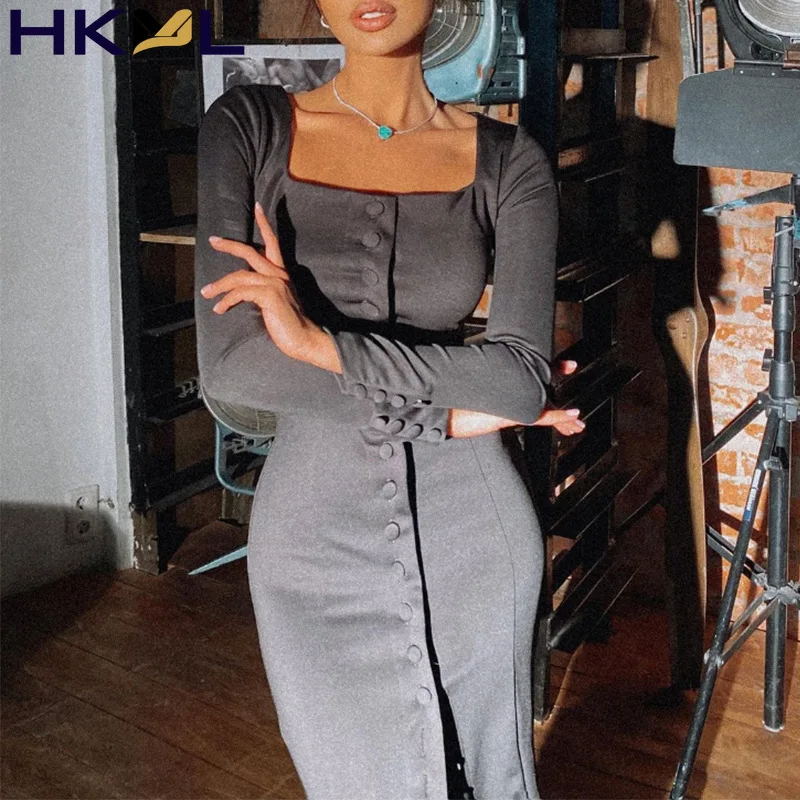 French Temperament Square-neck Dress Autumn Style Waist Slimming Button Slit Slim y2k Clothes For Women's Fashion Dresses 2022
French Temperament Square-neck Dress Autumn Style Waist Slimming Button Slit Slim y2k Clothes For Women's Fashion Dresses 2022