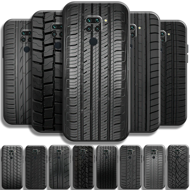

Wheel Tyre Tread Stripe Black For Xiaomi Redmi Note 9 5G 9T 9S 9 Pro Phone Case Back Black Cover Soft Carcasa Full Protection