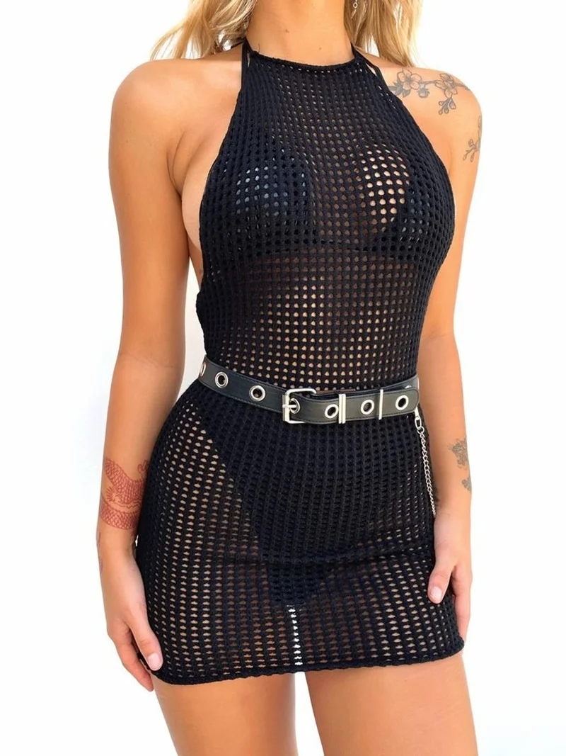 Sexy Halter Bodycon Mesh See Through Mini Dresses for Women Backless Sleeveless Off Shoulder Beach Solid Black Pink Women Dress
Sexy Halter Bodycon Mesh See Through Mini Dresses for Women Backless Sleeveless Off Shoulder Beach Solid Black Pink Women Dress