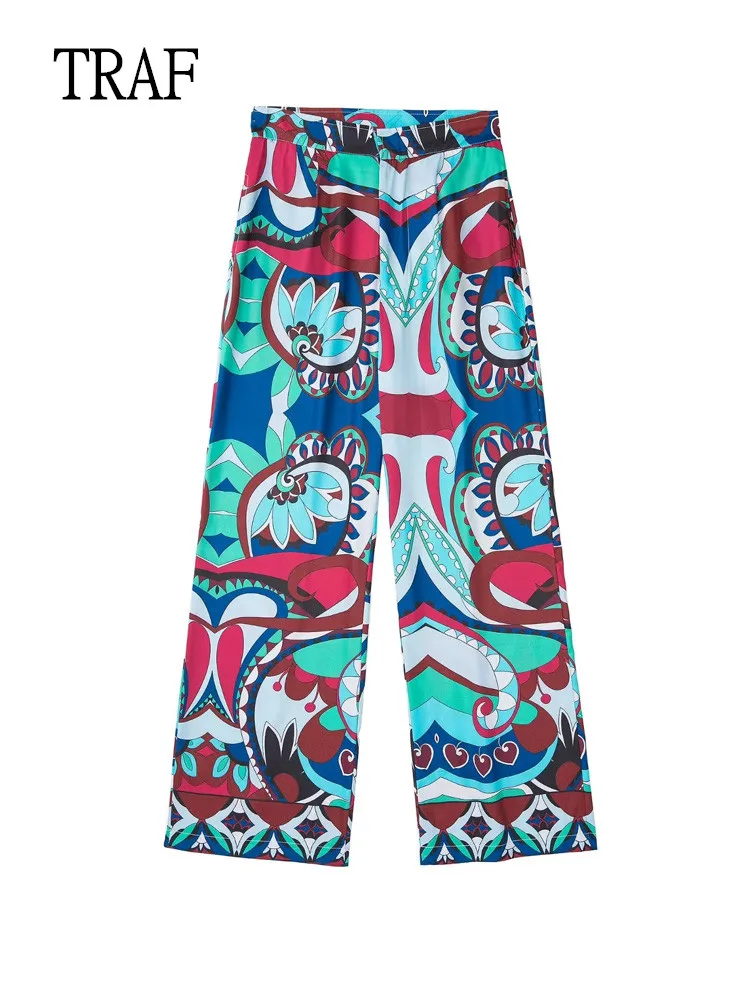 TRAF 2022 Women Pants Summer Print Wide Pants Woman High Waist Trousers Chic Loose Pocket Woman Straight Pants Streetwear
TRAF 2022 Women Pants Summer Print Wide Pants Woman High Waist Trousers Chic Loose Pocket Woman Straight Pants Streetwear