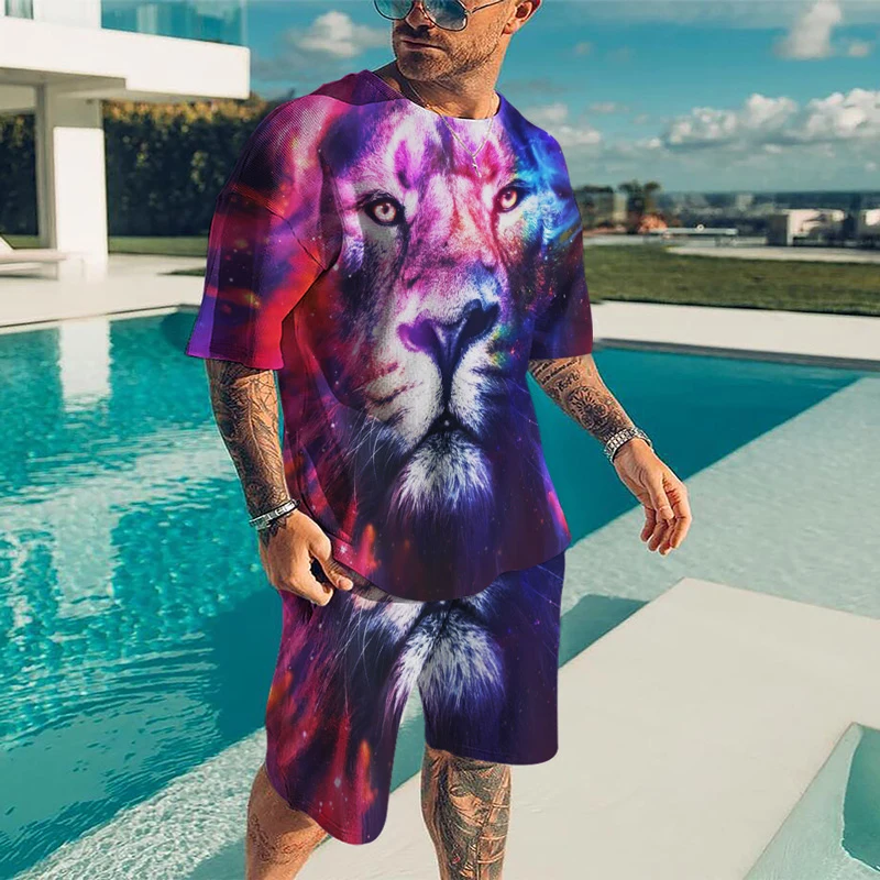 New Summer Men's Ferocious Tiger Animal Fashion Short-Sleeved Suit Loose Plus Size Men's T-Shirt Drawstring Shorts Beach Suit
New Summer Men's Ferocious Tiger Animal Fashion Short-Sleeved Suit Loose Plus Size Men's T-Shirt Drawstring Shorts Beach Suit
