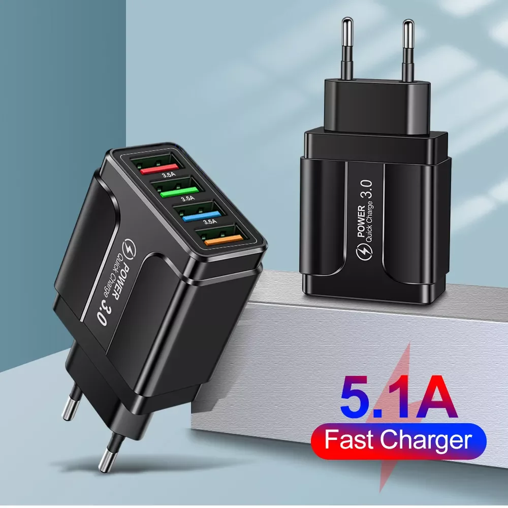 Fast 4 USB Charger Quick Charge 3.0 Fast USB Wall Charger Portable Mobile Charger QC 3.0 Adapter for Xiaomi iPhone X EU US Plug
Fast 4 USB Charger Quick Charge 3.0 Fast USB Wall Charger Portable Mobile Charger QC 3.0 Adapter for Xiaomi iPhone X EU US Plug