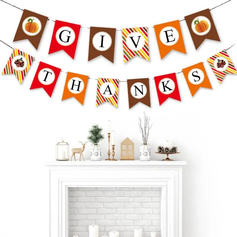 

Thanksgiving Garland Banner Fall Autumn Hanging Decorations Give Thanks Thanksgiving Day Harvest Festival Bunting Banner For