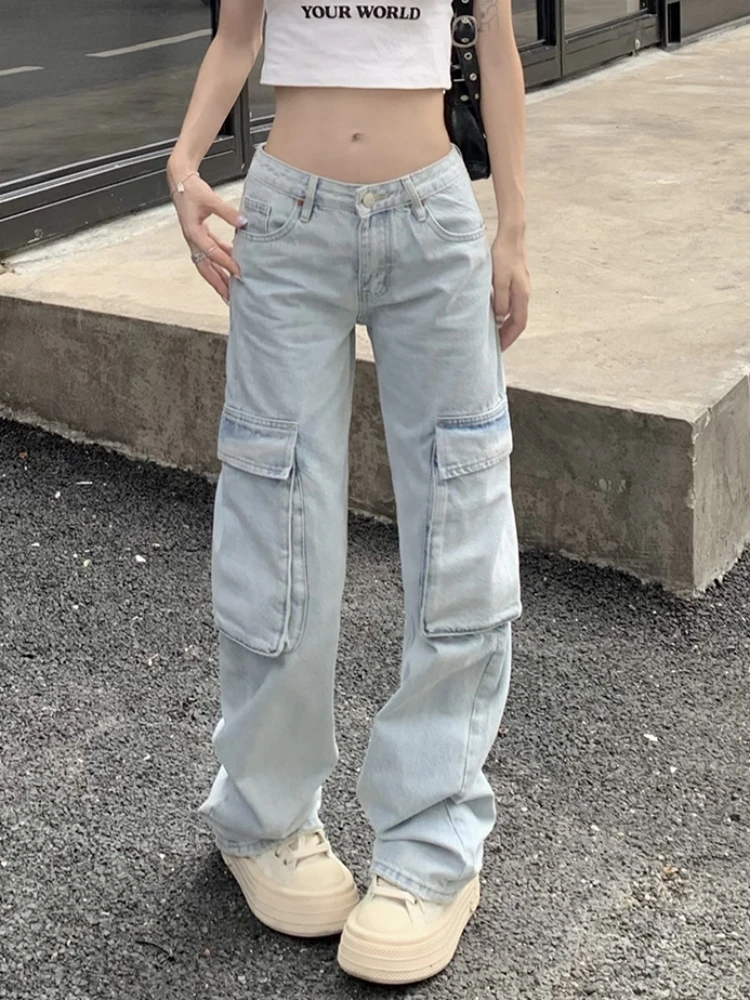 ZHISILAO New Y2K Straight Cargo Jeans Women Vintage Pocket Light Blue High Waist Denim Pants Chic 2023 
ZHISILAO New Y2K Straight Cargo Jeans Women Vintage Pocket Light Blue High Waist Denim Pants Chic 2023