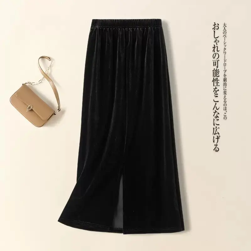 Stylish Golden Velvet Skirt For Women Clothes Autumn Winter Elastic High Waist Wrapped Skirts Split Back Warp A-line Skirt AC944
Stylish Golden Velvet Skirt For Women Clothes Autumn Winter Elastic High Waist Wrapped Skirts Split Back Warp A-line Skirt AC944