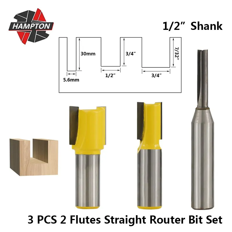 Hampton 2 Flutes Straight Router Bit Set 1/2" Shank Undersized Dado Router Bit For Wood 3pcs Milling Cutter Set Flush Trim Bit
Hampton 2 Flutes Straight Router Bit Set 1/2" Shank Undersized Dado Router Bit For Wood 3pcs Milling Cutter Set Flush Trim Bit