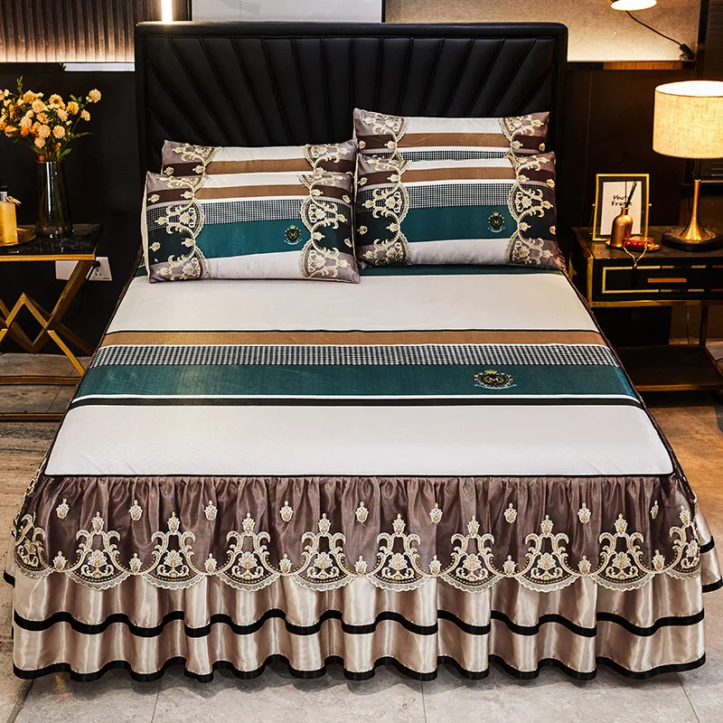 3 Pcs Linen Sheets Lace Mat Heighten Fitted Bed Sheet Summer Jacquard Weave Soft Silk Bed Sheet with Pillowcases For Home
3 Pcs Linen Sheets Lace Mat Heighten Fitted Bed Sheet Summer Jacquard Weave Soft Silk Bed Sheet with Pillowcases For Home