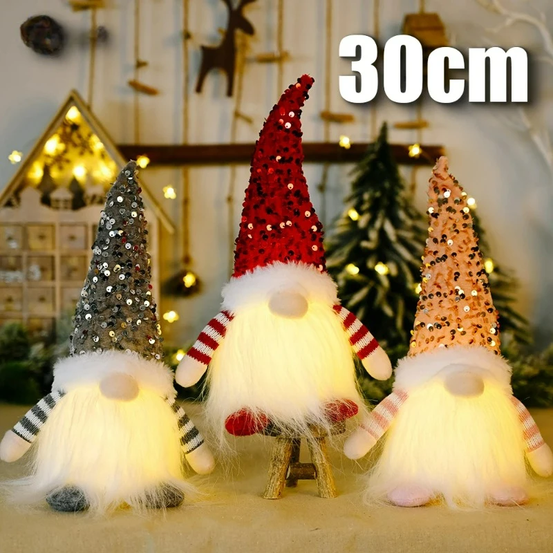 

30cm Christmas Doll Elf Gnome with Led Light Christmas Decorations for Home Xmas Navidad New Year 2023 Children's Gifts