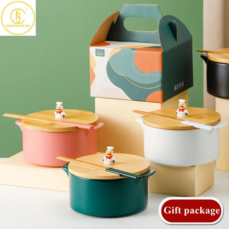 Gift Package 1pcs Ceramic Double Ear Bowl Set with Chopsticks and Wodden Cover Lunch Dishes Soup Ramen Dessert Bowl Tableware
Gift Package 1pcs Ceramic Double Ear Bowl Set with Chopsticks and Wodden Cover Lunch Dishes Soup Ramen Dessert Bowl Tableware