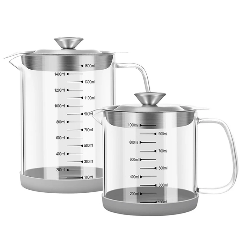 2Pcs Transparent Glass Oil Filter Pot With Scale Oil Separator&Storage Tank With Fine Mesh Strainer Grease Container
2Pcs Transparent Glass Oil Filter Pot With Scale Oil Separator&Storage Tank With Fine Mesh Strainer Grease Container