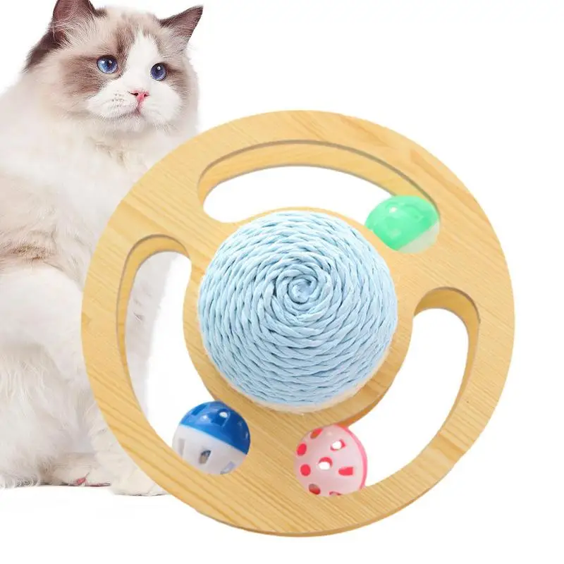 

Sisal Ball Cat Toy Space Asteroid Cat Scratch Ball Turntable Track Cat Claw Ball With Three Bell Balls Interactive Cat Toys