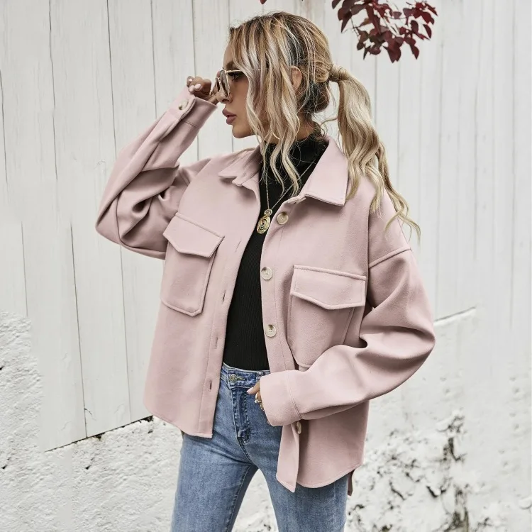2022 Autumn lapel single breasted thickened solid color long sleeve shirt woolen loose coat women
2022 Autumn lapel single breasted thickened solid color long sleeve shirt woolen loose coat women