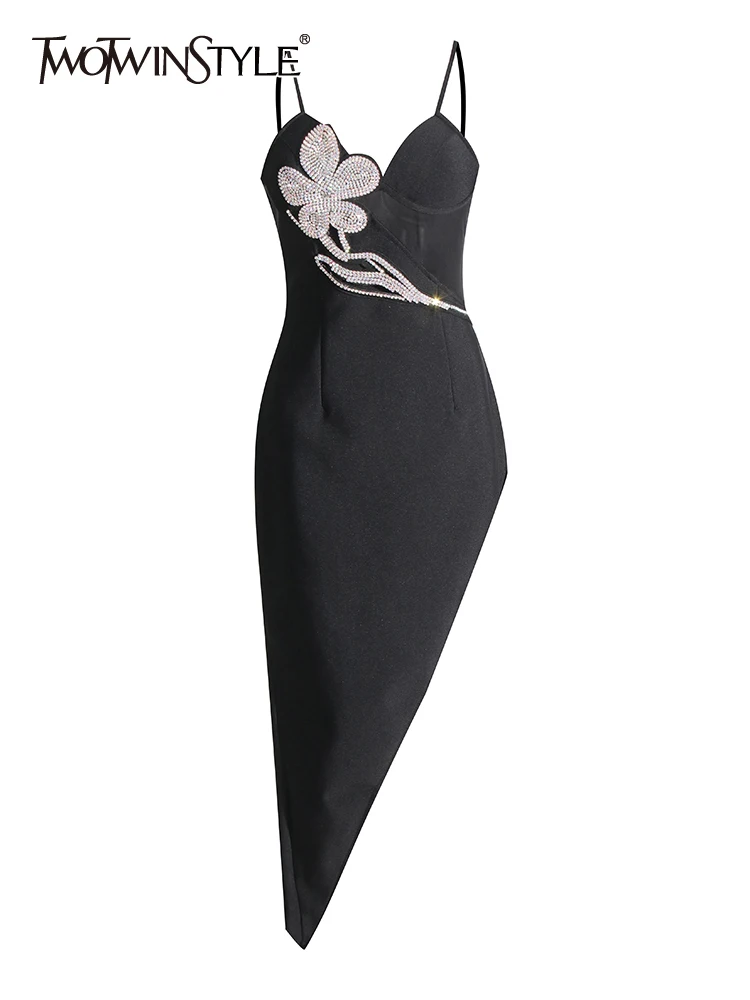 TWOTWINSTYLE Solid Patchwork Diamonds Slimming Sexy Dresses For Women Square Collar Sleeveless High Waist Irregular Dress Female
TWOTWINSTYLE Solid Patchwork Diamonds Slimming Sexy Dresses For Women Square Collar Sleeveless High Waist Irregular Dress Female