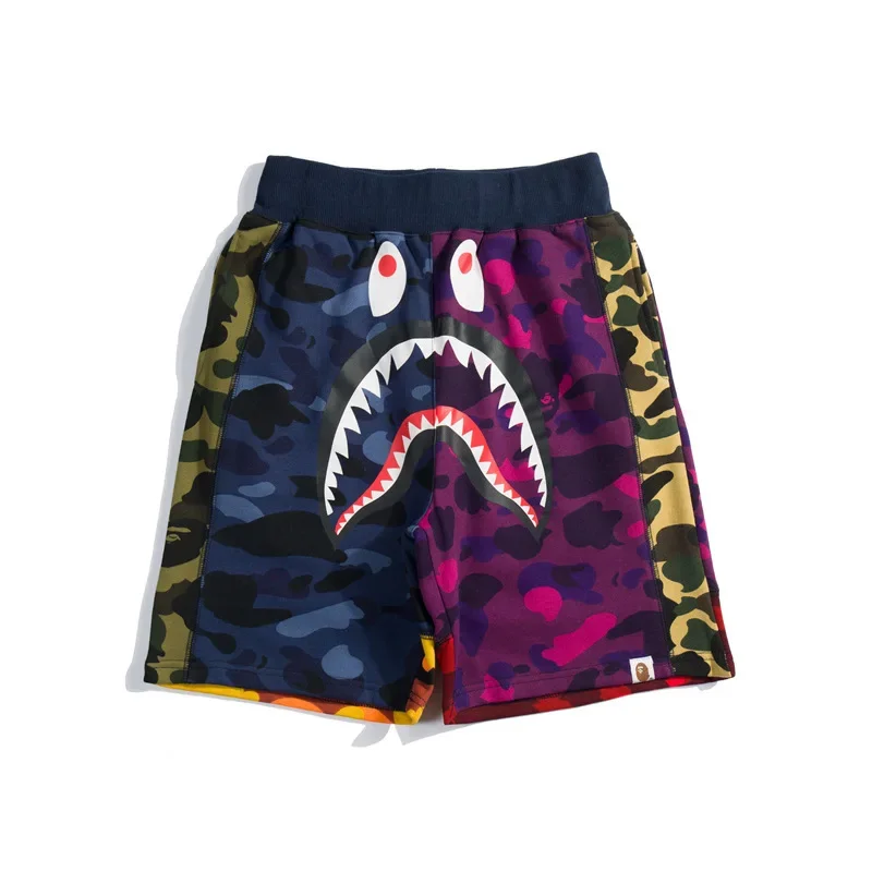 

2024 summer new shark head camouflage multi-layer splicing casual shorts men and women tide five pants in pants A BATHING APE