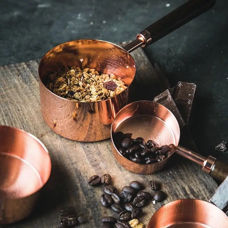 4Pcs/Set Rose Gold Stainless Steel Measuring Cups And Measuring Spoon Scoop Set Wooden Handle Kitchen Measuring Tool For Baking
4Pcs/Set Rose Gold Stainless Steel Measuring Cups And Measuring Spoon Scoop Set Wooden Handle Kitchen Measuring Tool For Baking