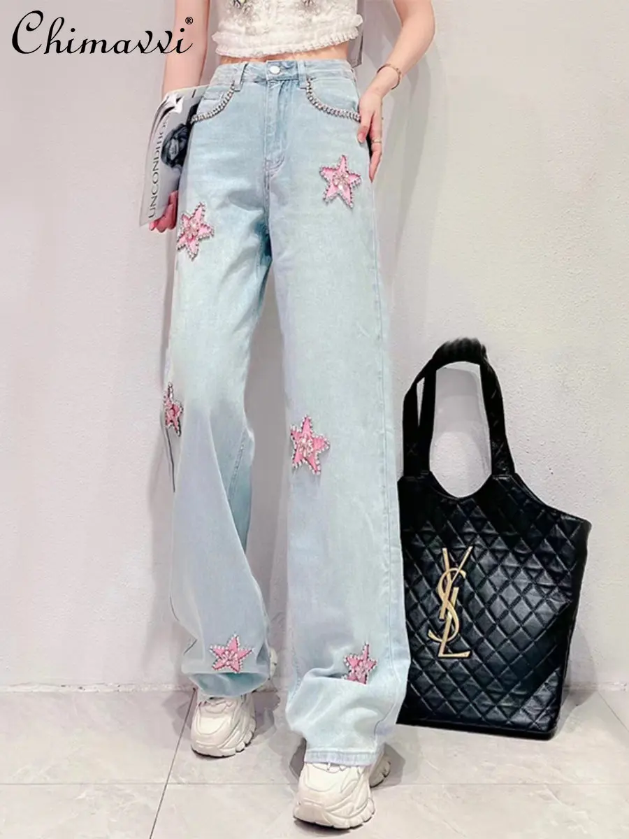 Jeans Female Summer New Korean Sweet Heavy Industry Rhinestone Five-Pointed Star Jeans Fashion High Waist Slim Wide Leg Trousers
Jeans Female Summer New Korean Sweet Heavy Industry Rhinestone Five-Pointed Star Jeans Fashion High Waist Slim Wide Leg Trousers