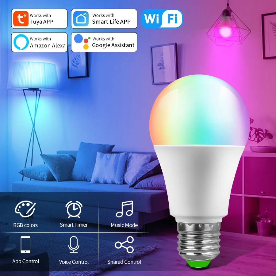 AC 220V 110V Smart WiFi LED Bulb E27 10W 15W 20W Alexa LED Lamp Tuya Smart Life App работает с Google Assistant Белый Теплый RGB
AC 220V 110V Smart WiFi LED Bulb E27 10W 15W 20W Alexa LED Lamp Tuya Smart Life App работает с Google Assistant Белый Теплый RGB