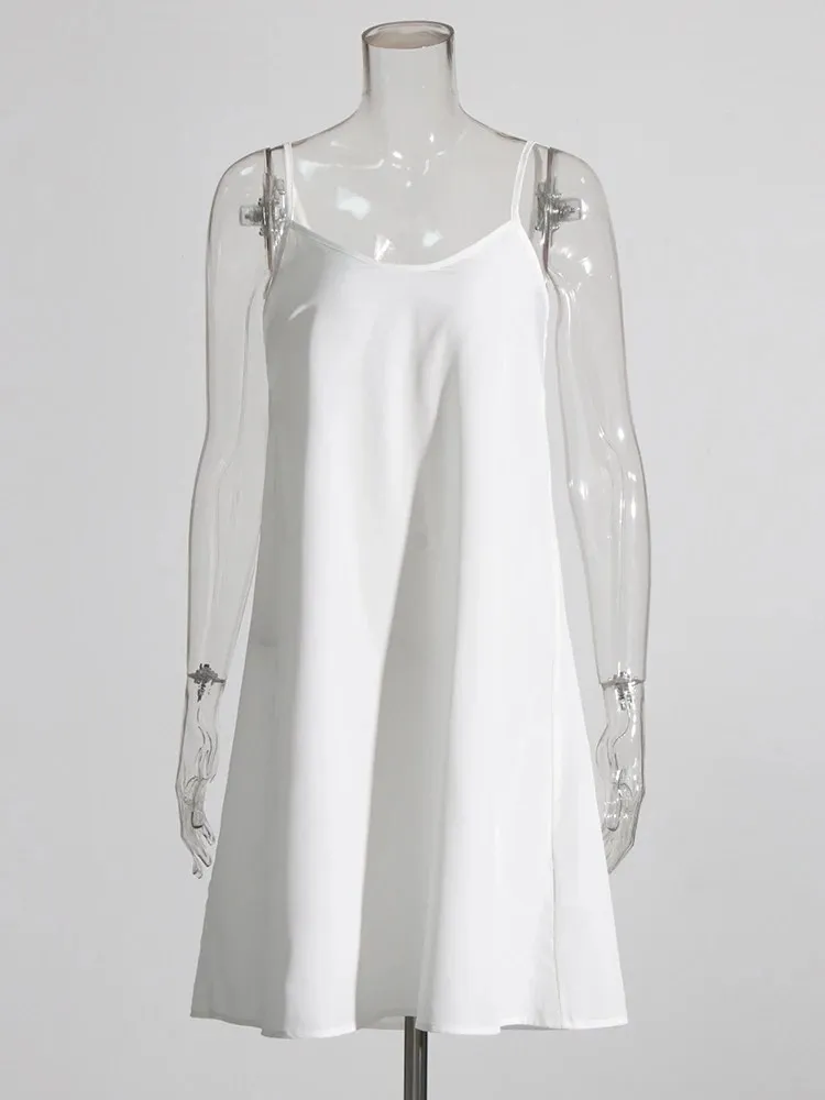 

KBQ Colorblock Asymmetrical Hem Dress For Women Round Neck Lantern Sleeve High Waist Spliced Lace Up Print Loose Dresses Female