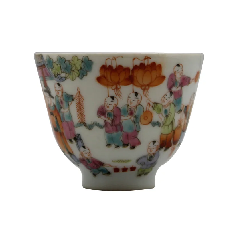 

Jingdezhen Ceramic Antique Porcelain Tea Cup Single Cup Golden Bell Cup Hand-painted Pastel Ancient Characters Pattern