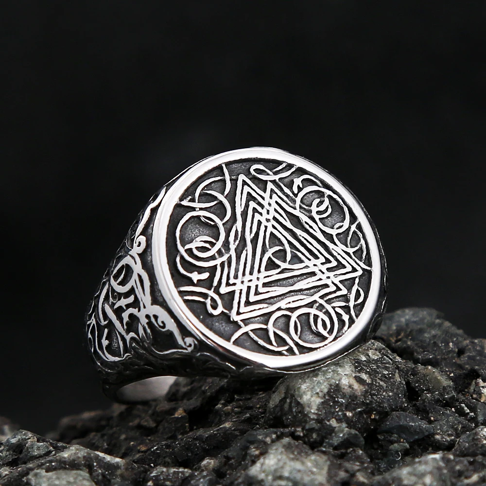 

Vintage Viking Valknut Ring For Men Stainless Steel Nordic Celtic Knot Ring Unique Biker Amulet Jewelry Gifts Dropshipping
