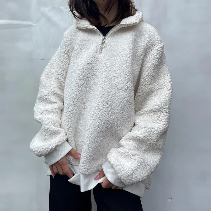 Autumn New Solid White Base Thickened Warm Stand Collar Panel Loose Casual Zipper Lamb Wool Pullover Sweater Women Clothing
Autumn New Solid White Base Thickened Warm Stand Collar Panel Loose Casual Zipper Lamb Wool Pullover Sweater Women Clothing
