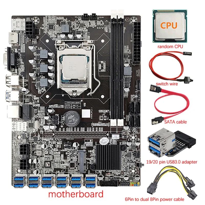 12 GPU B75 BTC Mining Motherboard+CPU+Power Cable+USB3.0 Adapter+Switch Cable 12X USB3.0 Slot LGA1155 DDR3 RAM SATA3.0
12 GPU B75 BTC Mining Motherboard+CPU+Power Cable+USB3.0 Adapter+Switch Cable 12X USB3.0 Slot LGA1155 DDR3 RAM SATA3.0