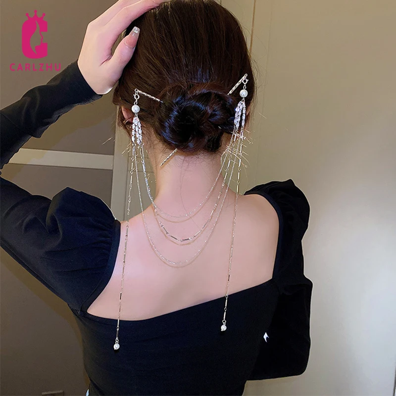 Vintage Pearl Tassel Chain Hair Fork Nunchaku Hairpin Retro Hair Accessories Chinese Hanfu Headdress Two Hair Sticks Hairgrips
Vintage Pearl Tassel Chain Hair Fork Nunchaku Hairpin Retro Hair Accessories Chinese Hanfu Headdress Two Hair Sticks Hairgrips