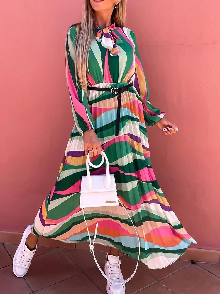 Women Summer Dresses Elegant O-Neck Bow Lace-up Vintage Patterned Party Long Dress Spring Casual Long Sleeve Pleated Beach Dress
Women Summer Dresses Elegant O-Neck Bow Lace-up Vintage Patterned Party Long Dress Spring Casual Long Sleeve Pleated Beach Dress