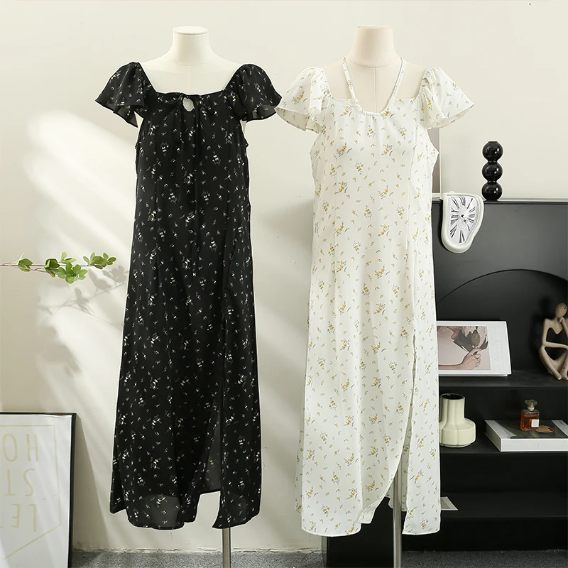 Retro Sweet Floral Print Dresses Women's Summer Chic Square Collar Split Long Dress French Style Halter Lace Up Vestidos 
Retro Sweet Floral Print Dresses Women's Summer Chic Square Collar Split Long Dress French Style Halter Lace Up Vestidos