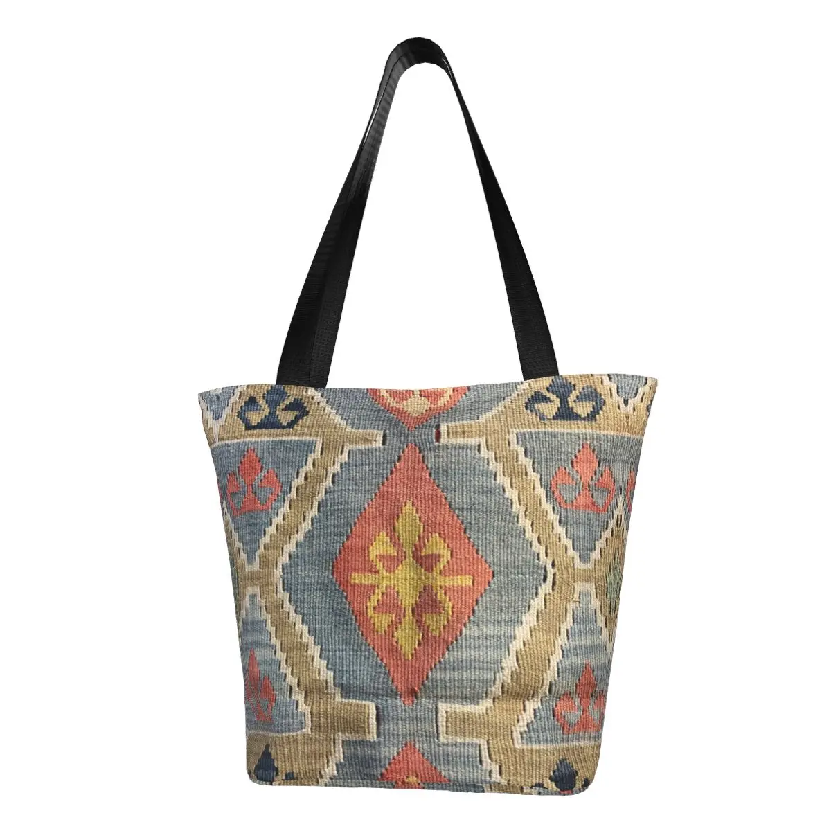 

Navaho Weave Turkish Ethnic Kilim Shopping Tote Bags Reusable Vintage Persian Antique Tribal Canvas Grocery Shopper Shoulder Bag