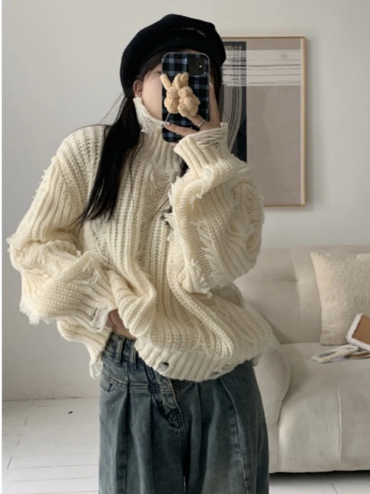Korobov Lazy Style Hole Sweater High Neck Tassel Design Fashion Knitwears Female Autumn Winter Clothes Women Wild Y2k Clothes
Korobov Lazy Style Hole Sweater High Neck Tassel Design Fashion Knitwears Female Autumn Winter Clothes Women Wild Y2k Clothes