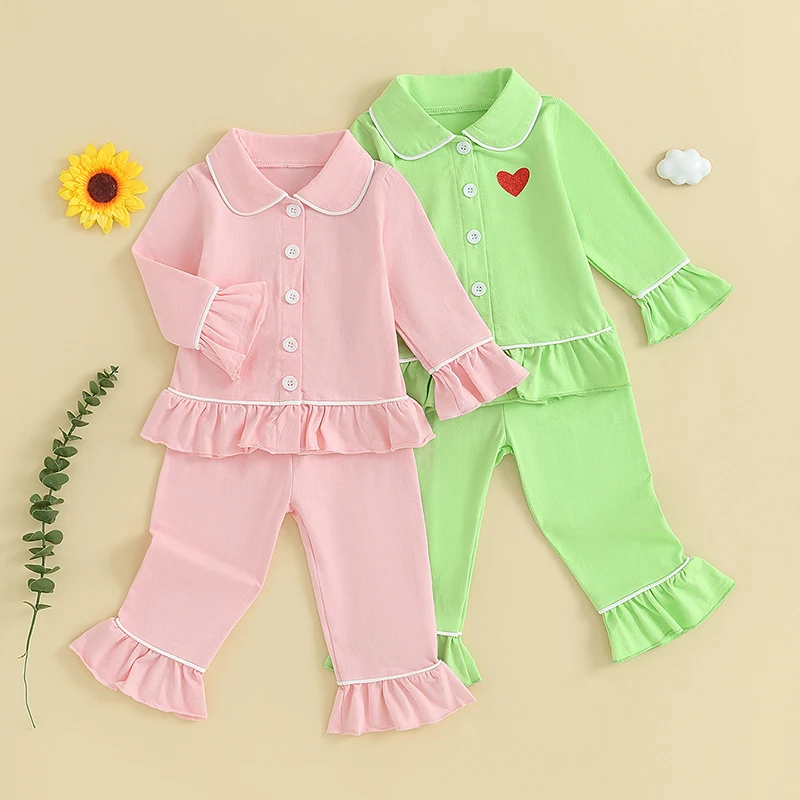 Baby Girl Pajamas Set Long Sleeve Lapel Ruffle Hem Buttons Red Tops + Pants 2 Pieces Suit for 2 Years to 6 Years
Baby Girl Pajamas Set Long Sleeve Lapel Ruffle Hem Buttons Red Tops + Pants 2 Pieces Suit for 2 Years to 6 Years