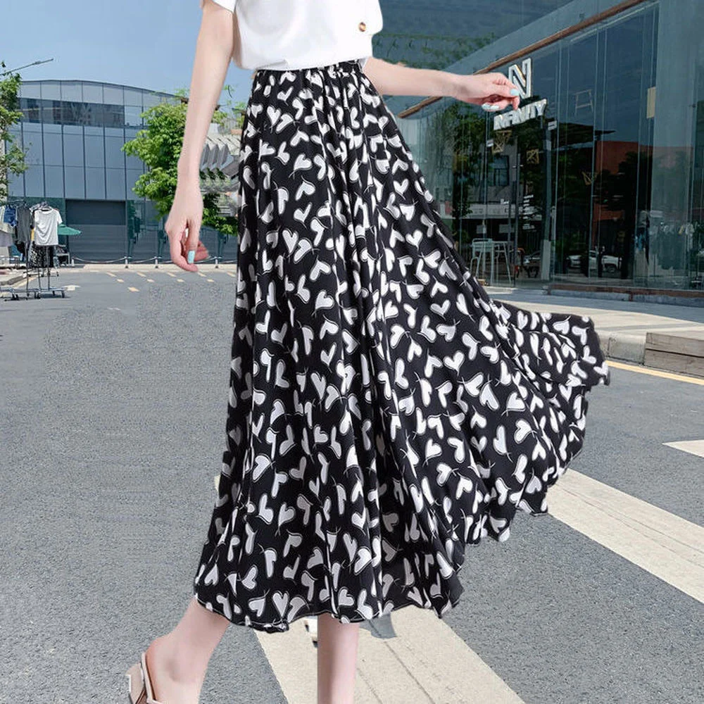 Korean Style Elegant Printed Pleated Skirt for Women Elastic High Waist A-line Long Skirts 2022 Summer Beach Chiffon Skirt
Korean Style Elegant Printed Pleated Skirt for Women Elastic High Waist A-line Long Skirts 2022 Summer Beach Chiffon Skirt