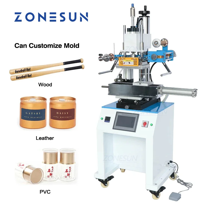 ZONESUN машина для горячего тиснения фольгой круглый косметический флакон кожа