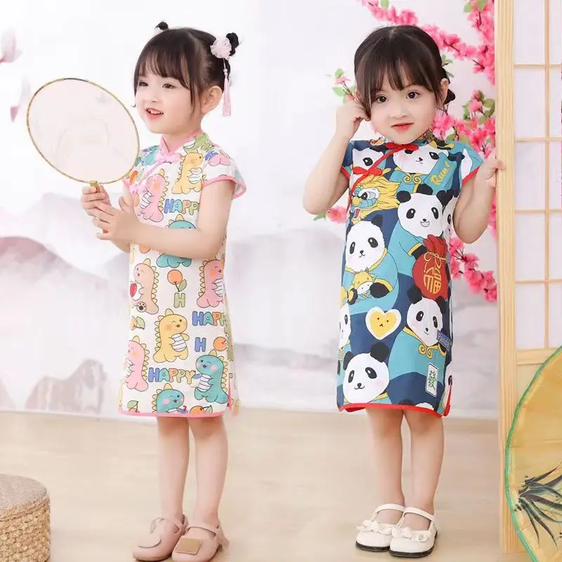

Girls Qipao Hanfu Fashion Princess Dress Summer Chinese Style Little Girl Dress Baby Tang Dress 1 2 4 6Y
