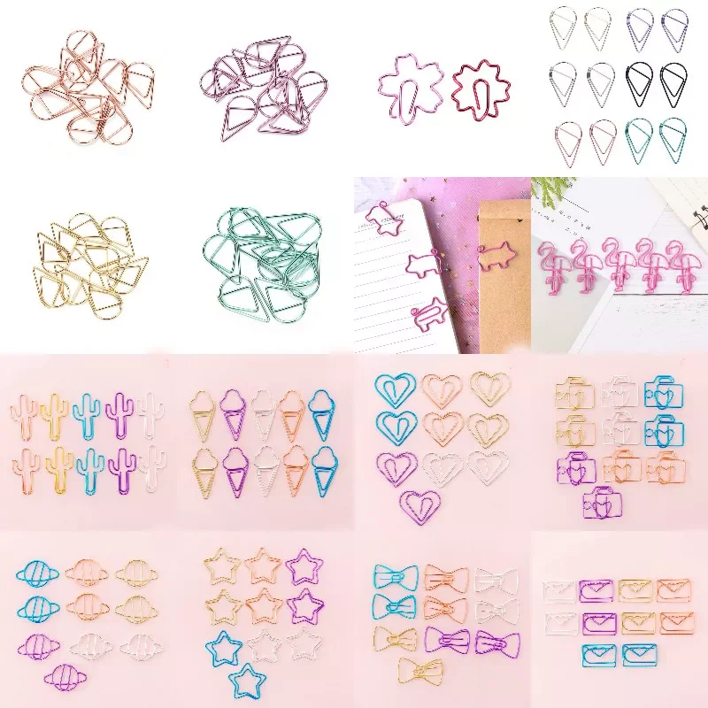 

2-12pcs Mini Paper Clip Cute Vegetable Star Ice Cream And Other Shapes Kawaii Stationery Metal Long Tail Clip Photo