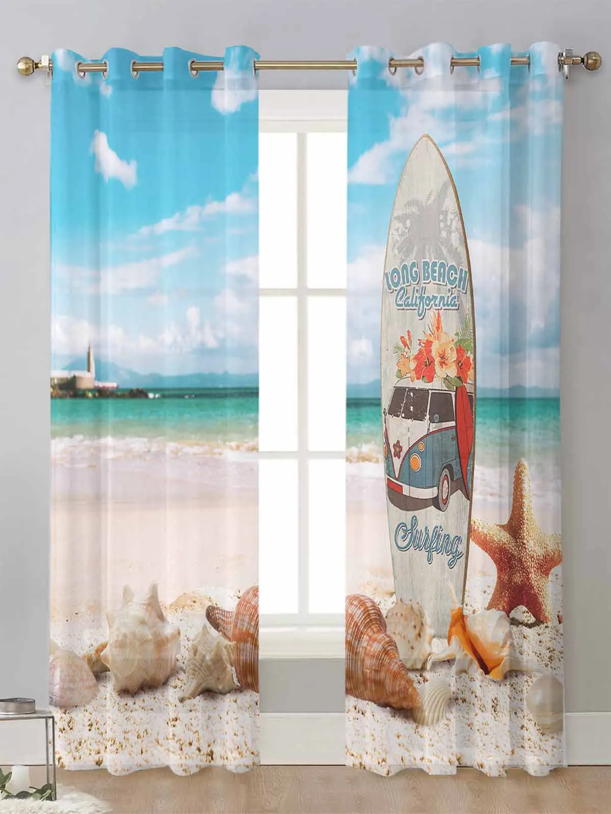 Surfboard Beach Starfish Shell Sheer Curtains For Living Room Window Transparent Voile Tulle Curtain Cortinas Drapes Home Decor
Surfboard Beach Starfish Shell Sheer Curtains For Living Room Window Transparent Voile Tulle Curtain Cortinas Drapes Home Decor