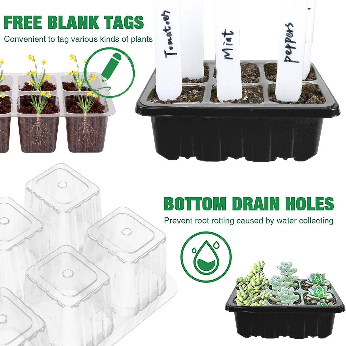 5Pcs Seed Starter Tray w/ Heightened Lids Seedling Tray w/ Adjustable Humidity Dome and Base
5Pcs Seed Starter Tray w/ Heightened Lids Seedling Tray w/ Adjustable Humidity Dome and Base