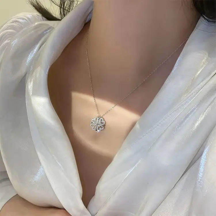 A Multi-wear Four-Leaf Clover Necklace-Silver Four Leaf Clover Necklace Heart-Shaped Clavicle Chain Openable Choker Jewellery
A Multi-wear Four-Leaf Clover Necklace-Silver Four Leaf Clover Necklace Heart-Shaped Clavicle Chain Openable Choker Jewellery