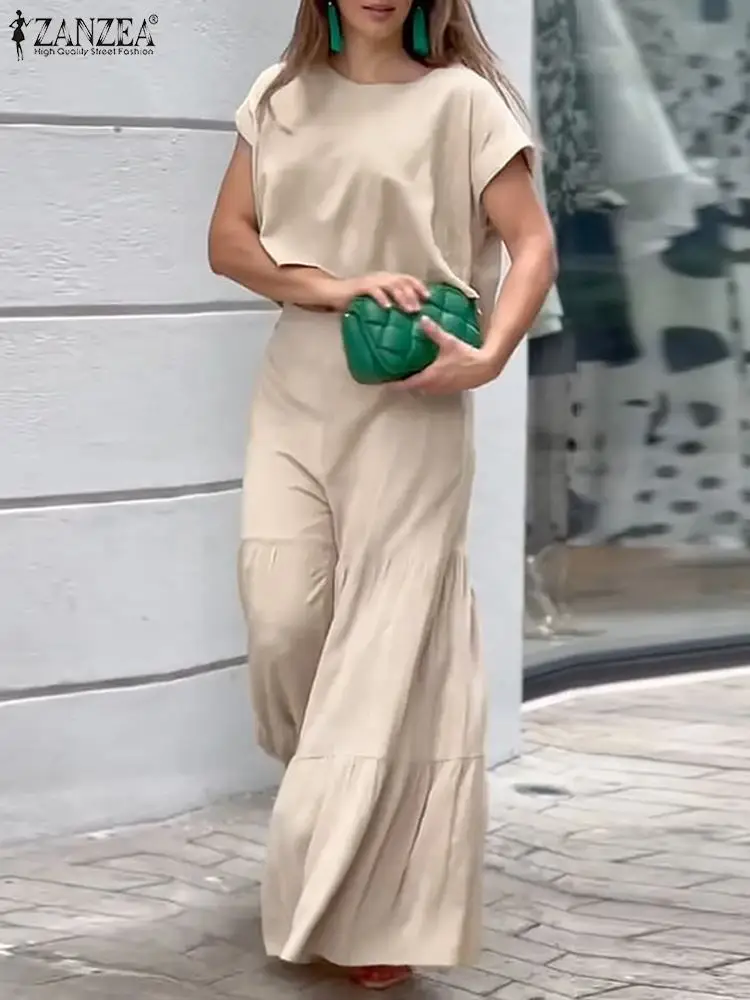 Summer Women Pants Sets Short Sleeve Tops Wide Leg Ruffle Pleated Pants 2022 ZANZEA 2PCS Oversized Casual Solid Loose Outfits
Summer Women Pants Sets Short Sleeve Tops Wide Leg Ruffle Pleated Pants 2022 ZANZEA 2PCS Oversized Casual Solid Loose Outfits