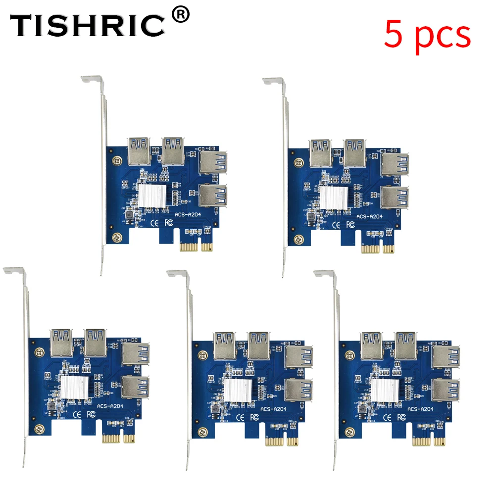 

1-10Pcs TISHRIC PCIE PCI-E Riser Card 1 to 4 USB 3.0 Multiplier Hub X16 PCI Express 1X 16X Adapter For BTC ETH Mining Miner