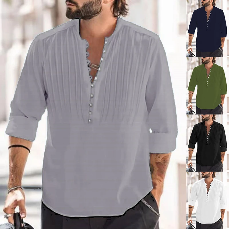 Vintage Men Button-up Casual Shirts Solid Color Long Sleeve V Neck Male Tops Korean Trendy Clothes Mens Fashion Streetwear 2023
Vintage Men Button-up Casual Shirts Solid Color Long Sleeve V Neck Male Tops Korean Trendy Clothes Mens Fashion Streetwear 2023