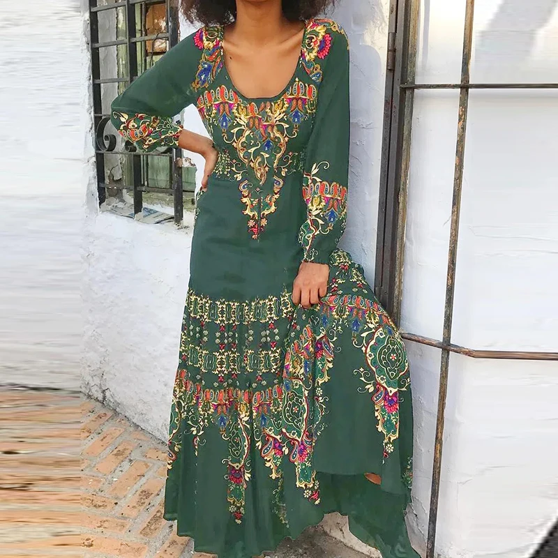 Dresses for Women Summer Women's Long Sleeve Ethnic Print Flared Flowy O Neck Causal Maxi Dress Elegant Office Bohemian Robe
Dresses for Women Summer Women's Long Sleeve Ethnic Print Flared Flowy O Neck Causal Maxi Dress Elegant Office Bohemian Robe