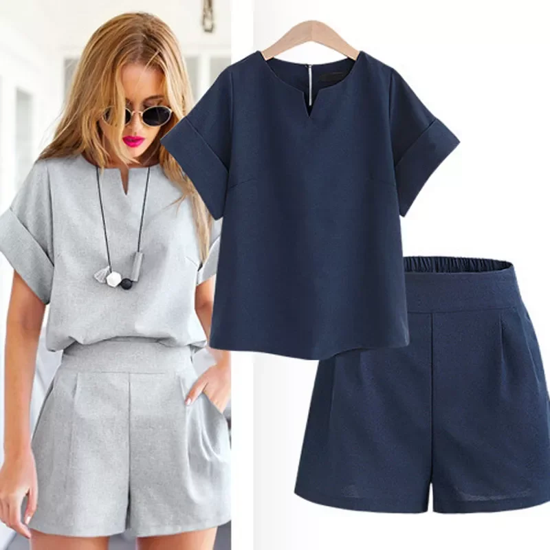 Women's casual two-piece cotton and linen top and shorts match women's suit plus size short suit women's summer fashion clothing
Women's casual two-piece cotton and linen top and shorts match women's suit plus size short suit women's summer fashion clothing