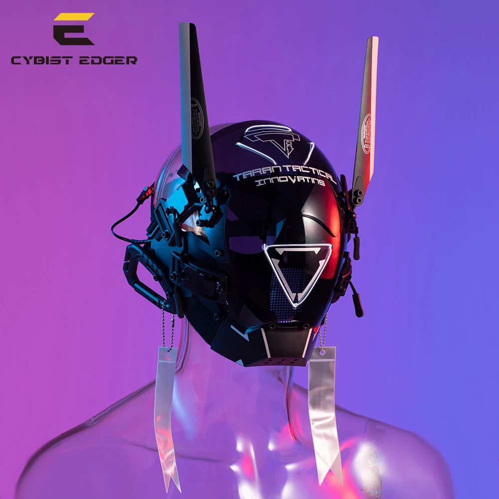 

CyberPunk Mask Taran Tactics TTI Mecha Cosplay Festival Circular White LED Line SCI-FI Helmet Halloween Party Gifts for Adults