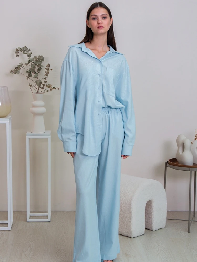 Linad Loose Women's Home Clothes 2 Piece Sets Long Sleeve Turn Down Collar Sleepwear Female Casual Trouser Suits Autumn 2022
Linad Loose Women's Home Clothes 2 Piece Sets Long Sleeve Turn Down Collar Sleepwear Female Casual Trouser Suits Autumn 2022