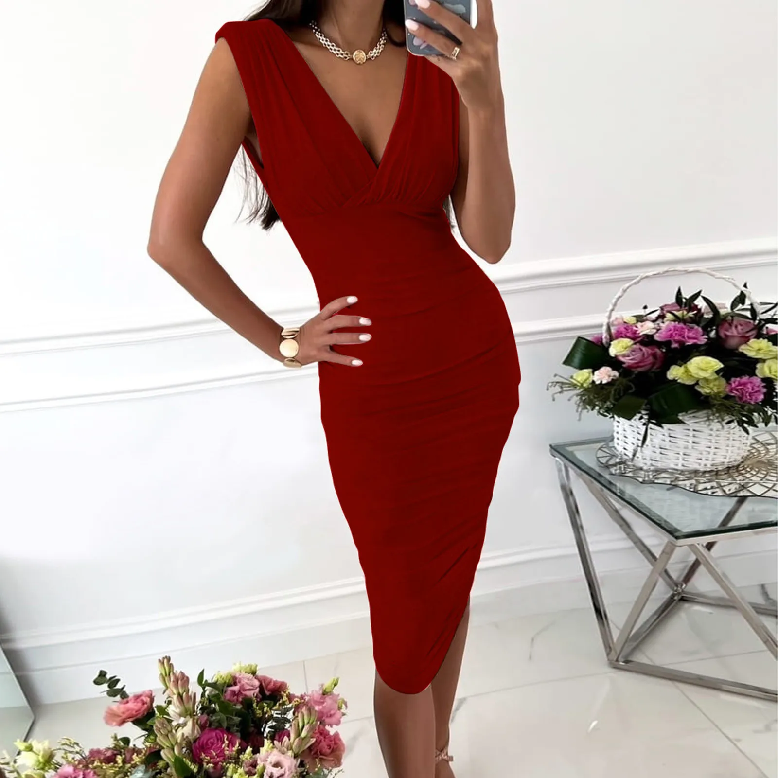 Summer Sexy Deep V Neck Slim Bodycon Dress Women Casual Solid Color Elastic Bandage Party Dress Sleeveless Backless Draped Dress
Summer Sexy Deep V Neck Slim Bodycon Dress Women Casual Solid Color Elastic Bandage Party Dress Sleeveless Backless Draped Dress