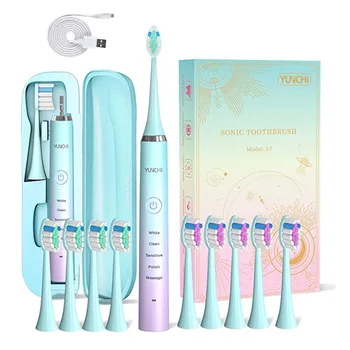 Portable Sonic Electric Toothbrush Waterproof Tooth Brush Replacement Heads Set Automatic Teeth Whitening Cleaner for Adult Kids