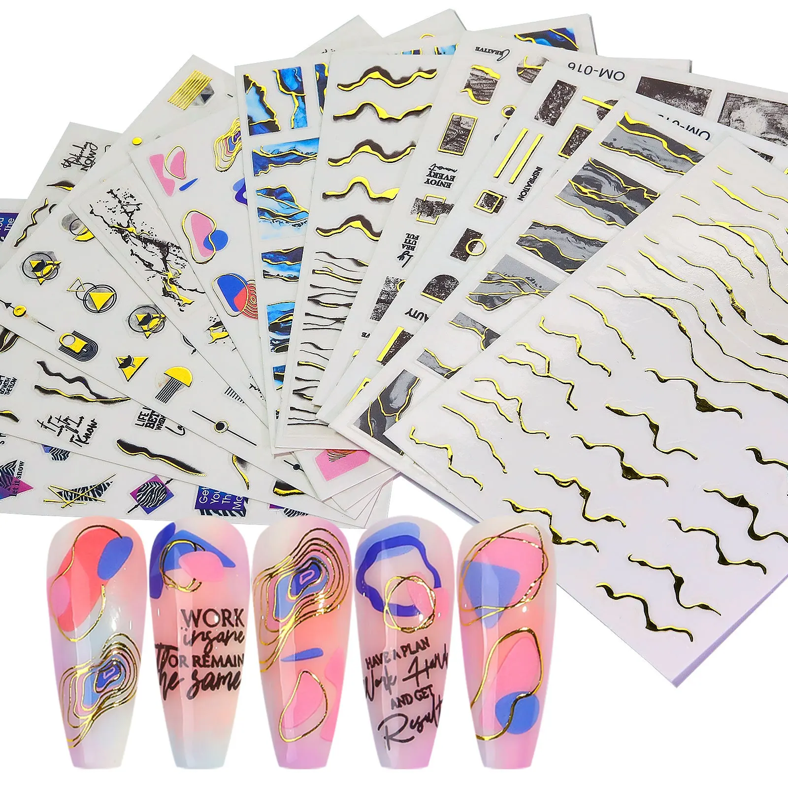 12 Pcs 3D Golden Wave Line Nail Sticker Marble Blue Geometry Abstract Nail Art Sliders Decals Foils Manicure Decorations
12 Pcs 3D Golden Wave Line Nail Sticker Marble Blue Geometry Abstract Nail Art Sliders Decals Foils Manicure Decorations